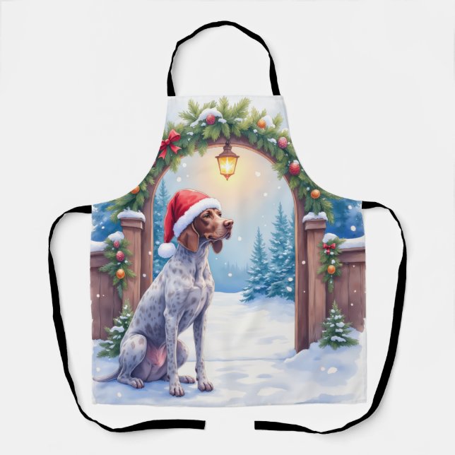 German Shorthaired Pointer Snowy Gate Santa Hat Apron (Front)