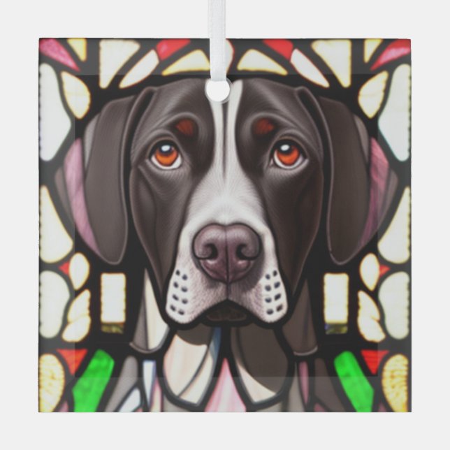 German Shorthaired Pointer "Stained Glass"  Glass Ornament (Front)