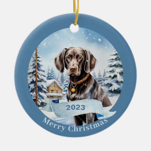 German Shorthaired Pointer watercolor Christmas Ceramic Ornament