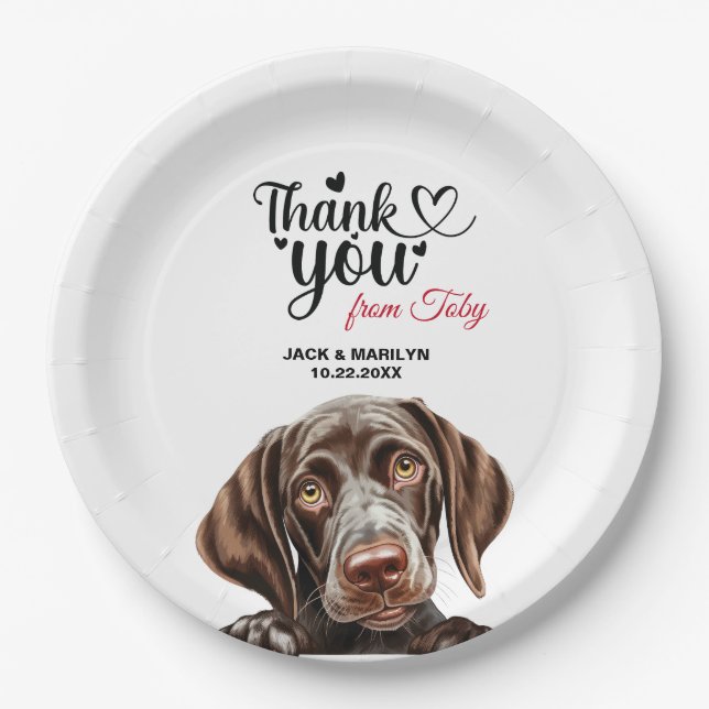 German Shorthaired Pointer Wedding Thank You Paper Plates (Front)