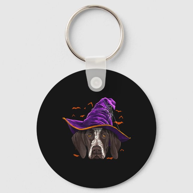 German Shorthaired Pointer Witch Funny Halloween Keychain (Front)