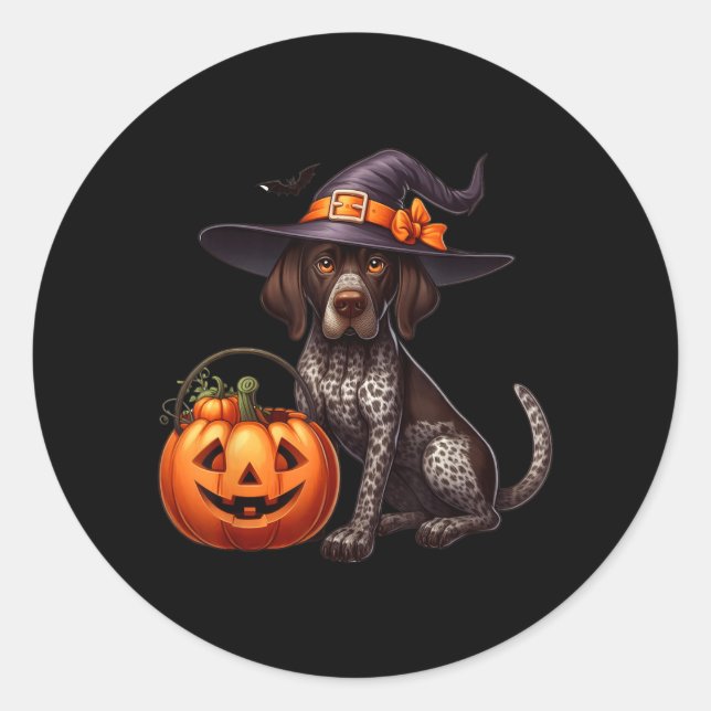 German Shorthaired Pointer Witches Halloween Classic Round Sticker (Front)