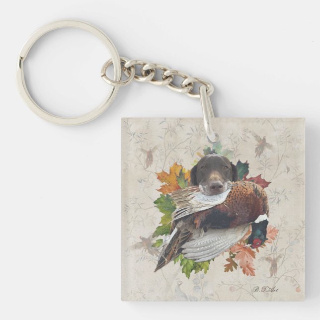 German Shorthaired Pointer with pheasant Snow Glob Keychain (Front)