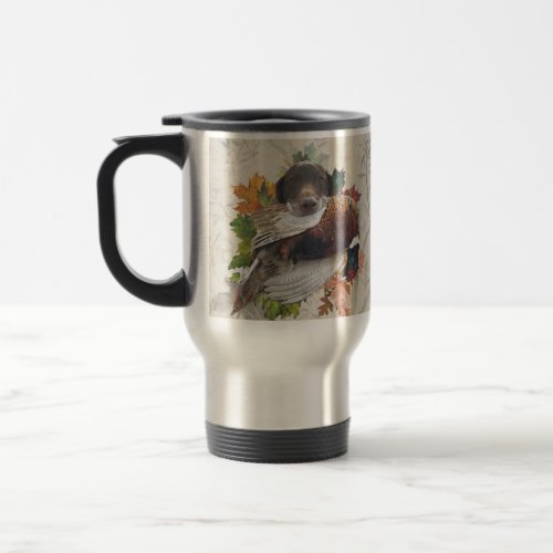 German Shorthaired Pointer with pheasant Snow Glob Travel Mug