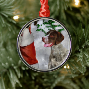 German Shorthaired Pointer With Santa Christmas Metal Ornament