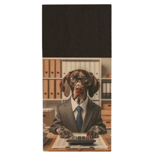 German Shorthaired Pointer working Accountant Wood Flash Drive (Front Vertical)