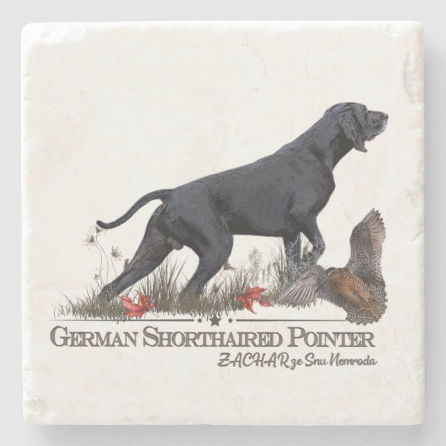 German Shorthaired Pointer, ZACHAR Tapestry Poster Stone Coaster (Front)