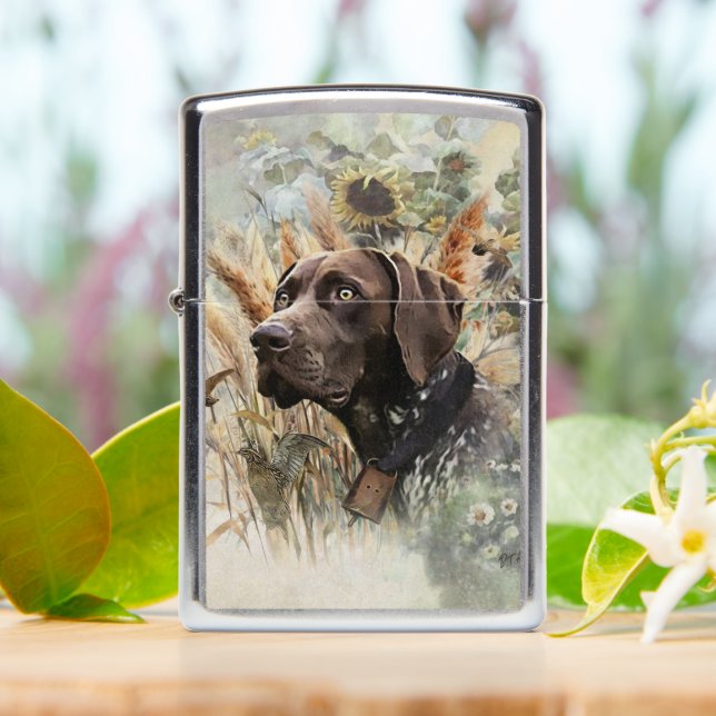 German Shorthaired Pointer Zippo Lighter (On Table)
