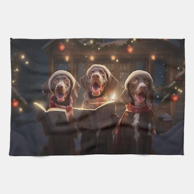 German Shorthaired Pointers Christmas Caroling Kitchen Towel (Horizontal)