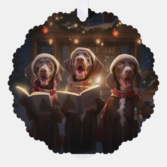 German Shorthaired Pointers Christmas Caroling Ornament Card (Front)