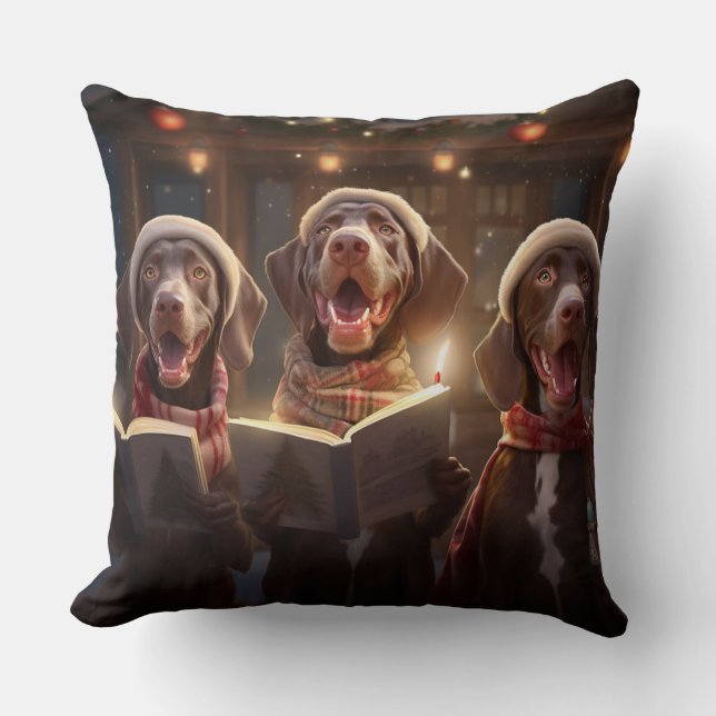 German Shorthaired Pointers Christmas Caroling Throw Pillow (Front)