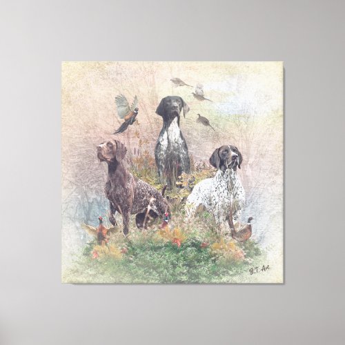 German Shorthaired Pointers GSP a hunting pheas Canvas Print