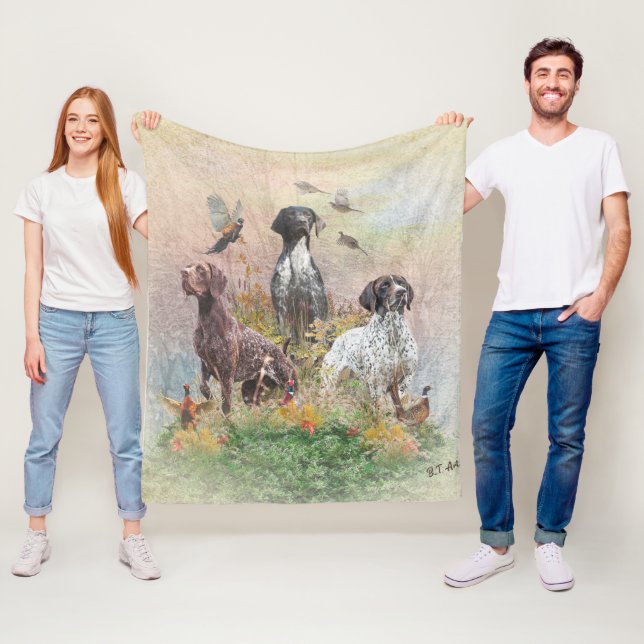 German Shorthaired Pointers (GSP), a hunting pheas Fleece Blanket (In Situ)