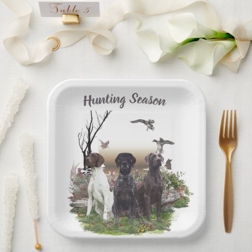 German Shorthaired Pointers GSP a hunting pheas Paper Plates