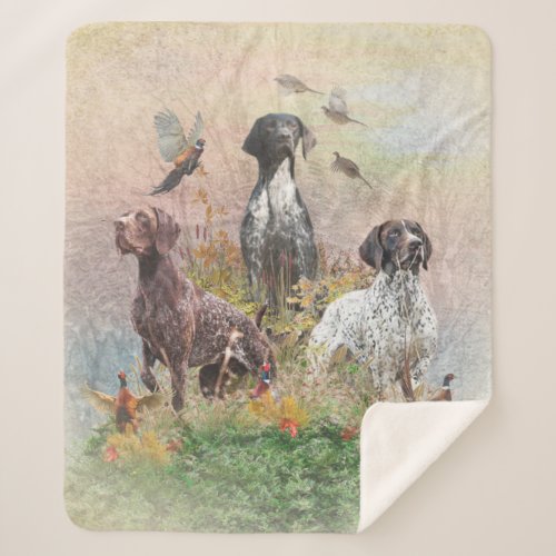 German Shorthaired Pointers GSP a hunting pheas Sherpa Blanket