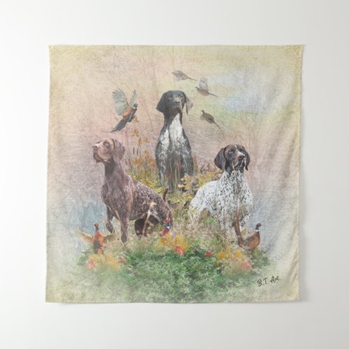 German Shorthaired Pointers GSP a hunting pheas Tapestry