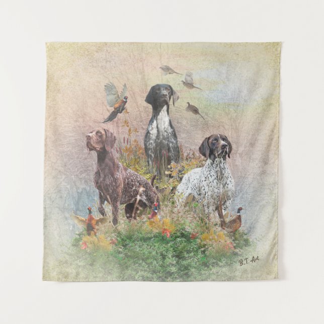 German Shorthaired Pointers (GSP), a hunting pheas Tapestry (Front)