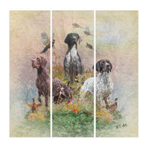German Shorthaired Pointers (GSP), a hunting pheas Triptych