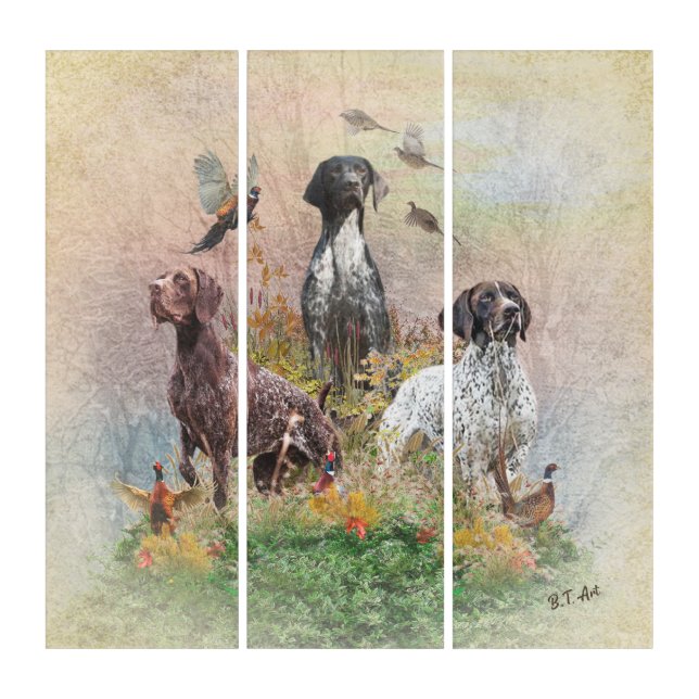 German Shorthaired Pointers (GSP), a hunting pheas Triptych (Front)