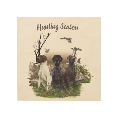 German Shorthaired Pointers GSP a hunting pheas Wood Wall Art