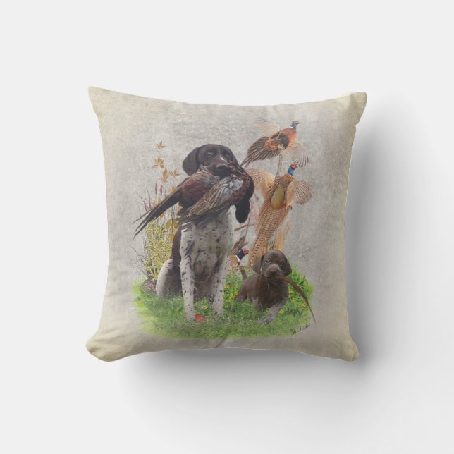 German Shorthaired Pointers (GSP) Gift Box Ceramic Outdoor Pillow (Front)