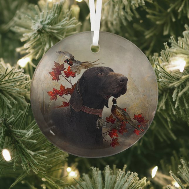 German Shorthaired Pointers (GSP)    Glass Ornament (Insitu)