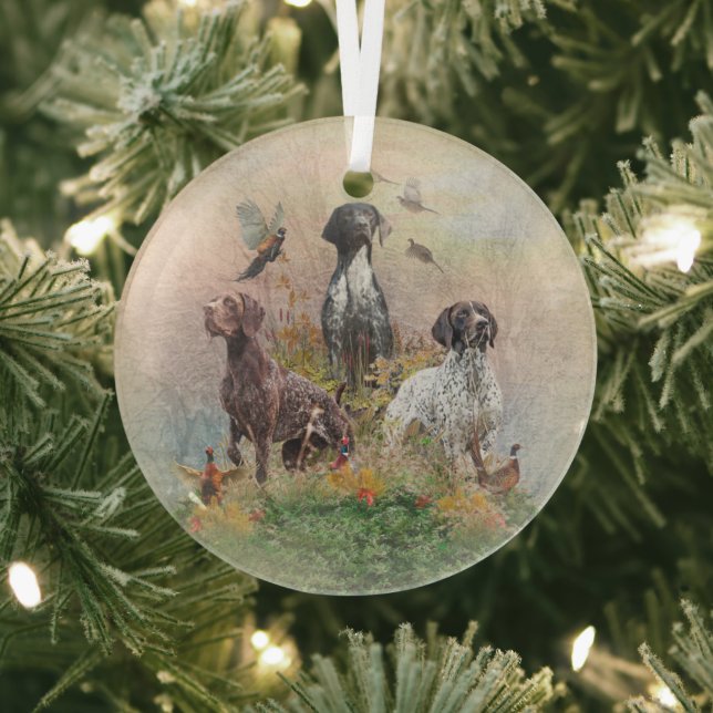German Shorthaired Pointers (GSP) Glass Ornament (Insitu)