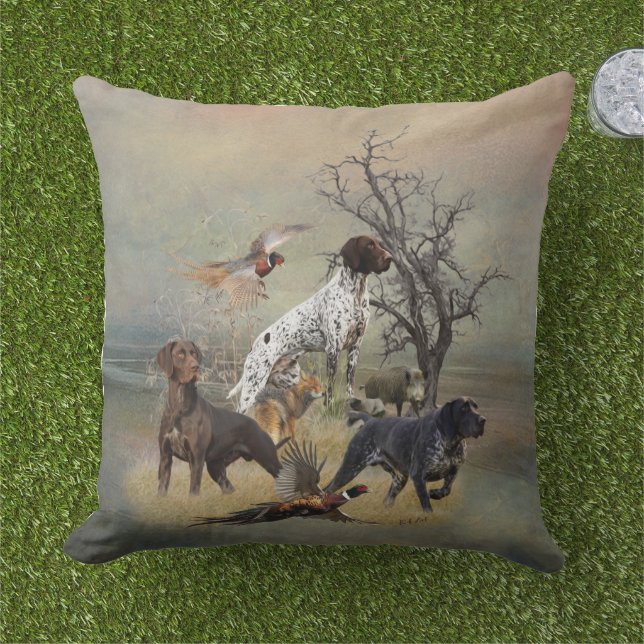 German Shorthaired Pointers (GSP)      Outdoor Pillow (Grass)