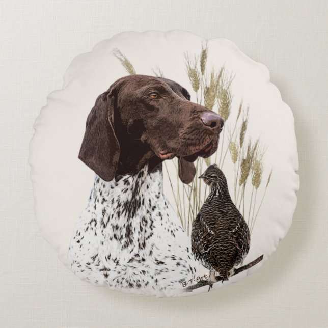 German Shorthaired Pointers (GSP) Postcard Coffee  Round Pillow (Front)