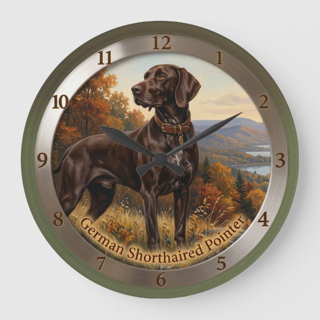 German Shorthaired Pointers  Large Clock (Front)