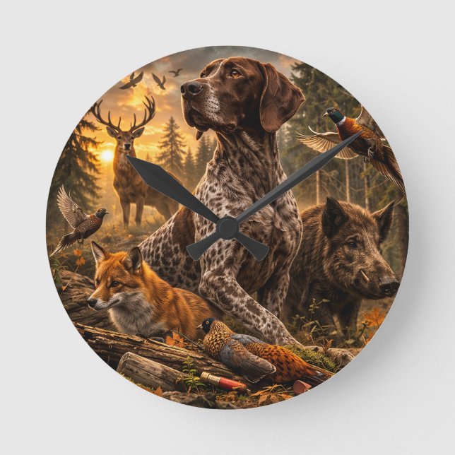 German Shorthaired Pointers  Round Clock (Front)