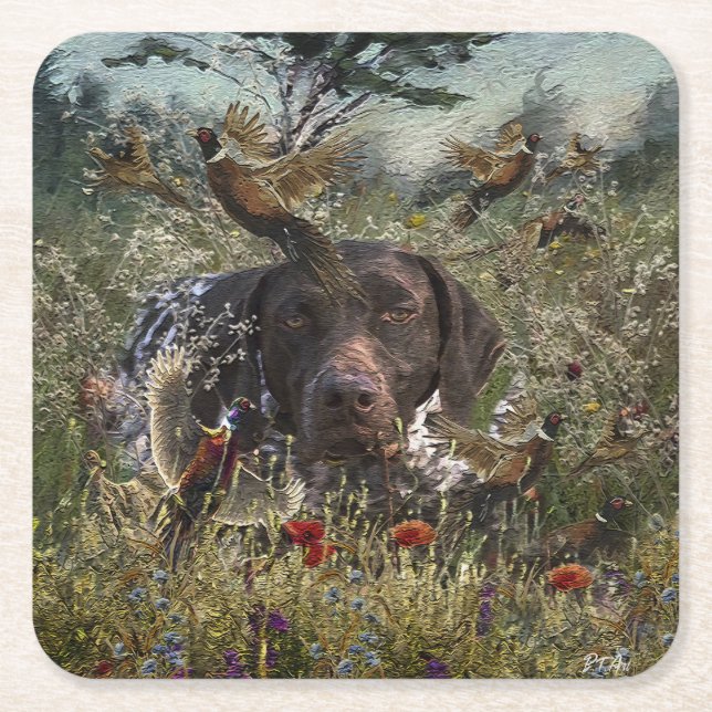 German Shorthaired Pointers Square Paper Coaster (Front)