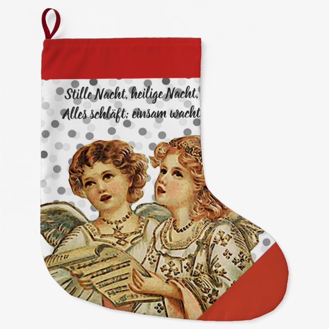 GERMAN SILENT NIGHT W/ ANGELS Christmas Stocking (Front)