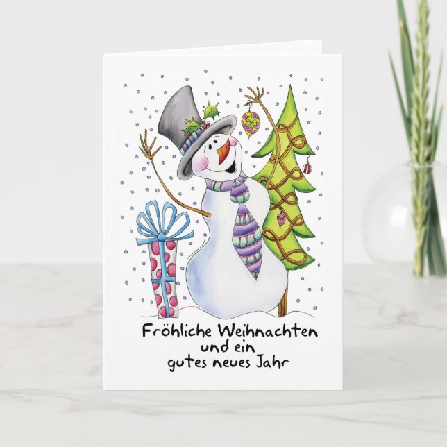 German - Snowman - Happy Snowman - Happy Weihn Holiday Card (Front)