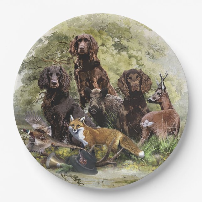 German Spaniels (  Deutscher Wachtelhund ) Paper Plates (Front)