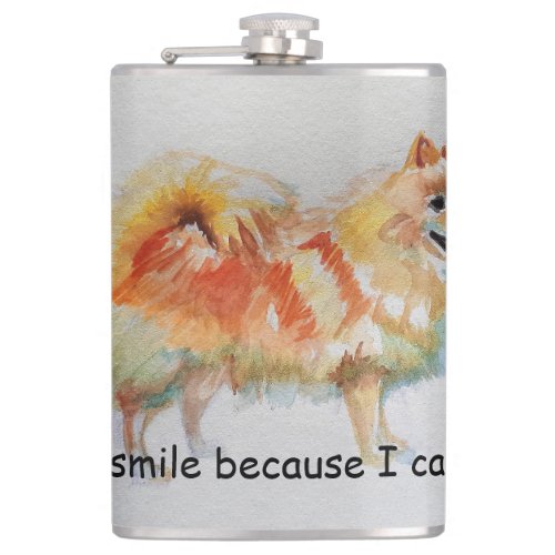 German Spitz Dog I Smile Because I Can Card Flask
