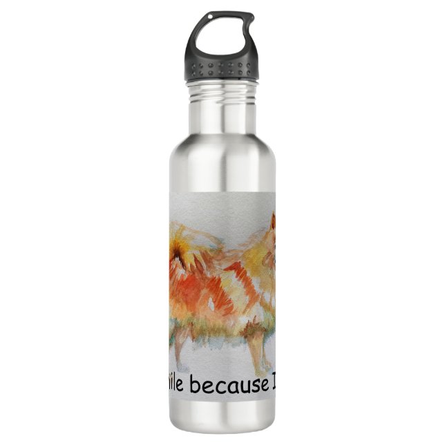 German Spitz Dog 'I Smile Because I Can' Card Stainless Steel Water Bottle (Front)