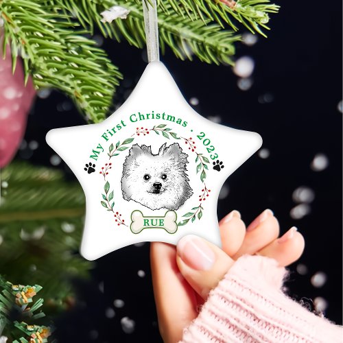 German Spitz Dog Personalized Hand Drawing Ceramic Ornament