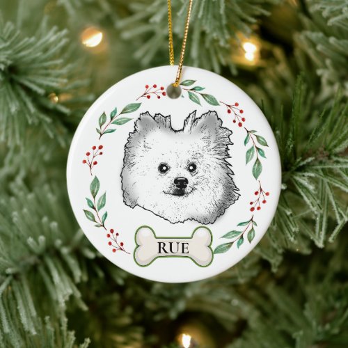 German Spitz Dog Personalized Hand Drawing Ceramic Ornament