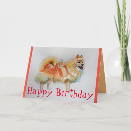 German Spitz Dog Watercolor pet Birthday Card