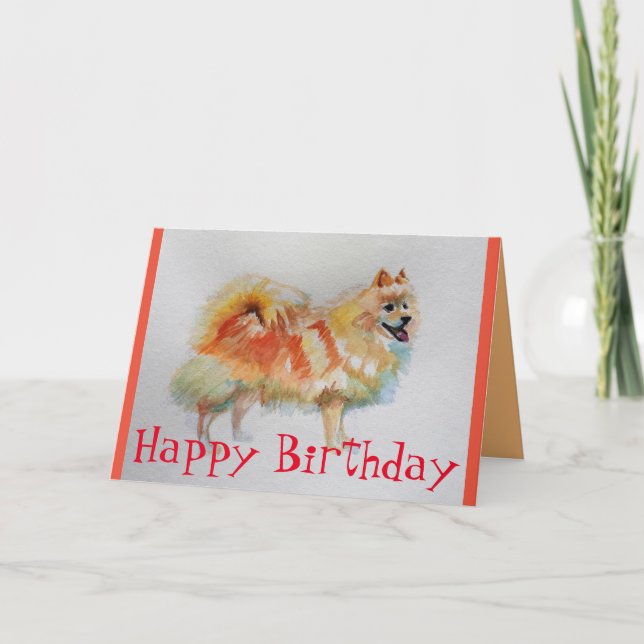 German Spitz Dog Watercolor pet Birthday Card (Front)