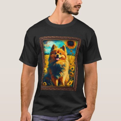 German Spitz Painting Sunflower Flower Mom Women F T-Shirt