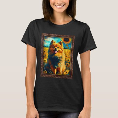 German Spitz Painting Sunflower Flower Mom Women F T-Shirt