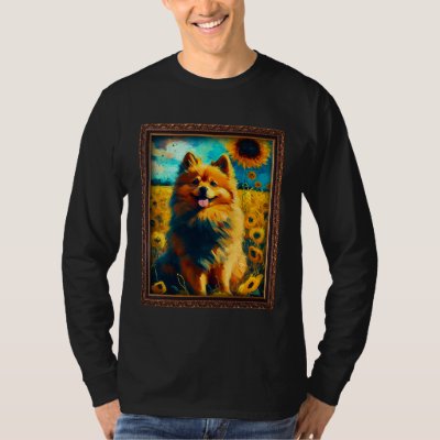 German Spitz Painting Sunflower Flower Mom Women F T-Shirt