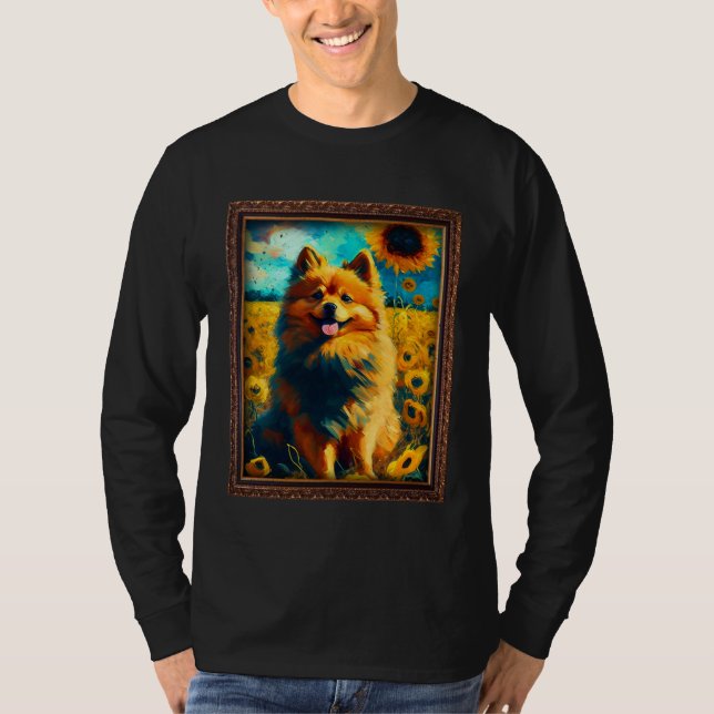 German Spitz Painting Sunflower Flower Mom Women F T-Shirt (Front)