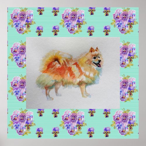 German Spitz Pomeranian Dog art Painting Poster
