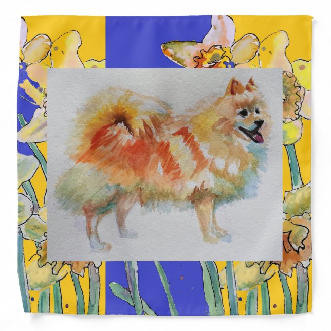 German Spitz Pomeranian Dog Daffodil Scarf Bandana (Front)