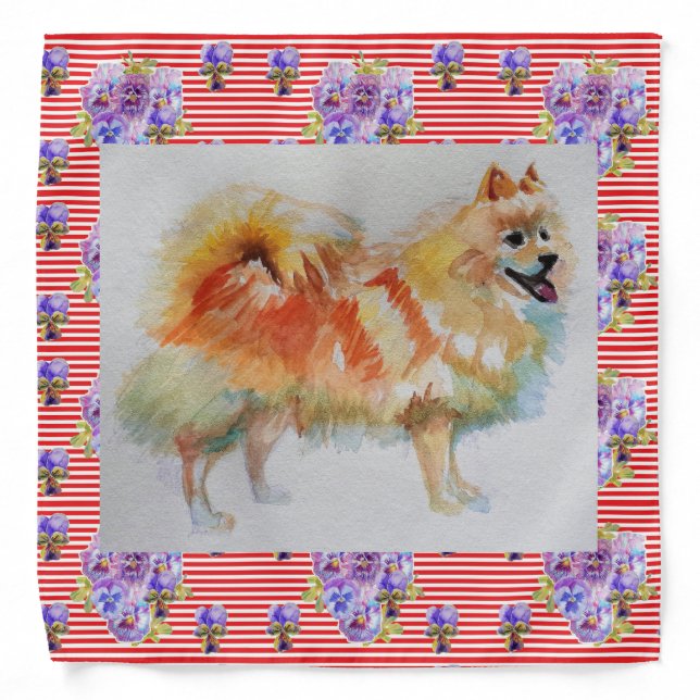 German Spitz Pomeranian Dog Pansy Scarf Bandana (Front)