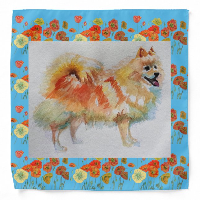 German Spitz Pomeranian Dog Poppy Scarf Bandana (Front)