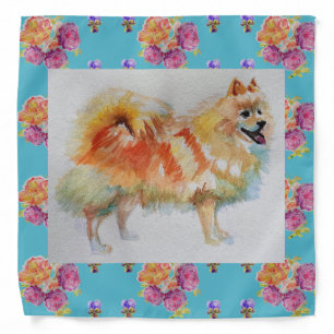 German Spitz Pomeranian Dog Roses Scarf Bandana